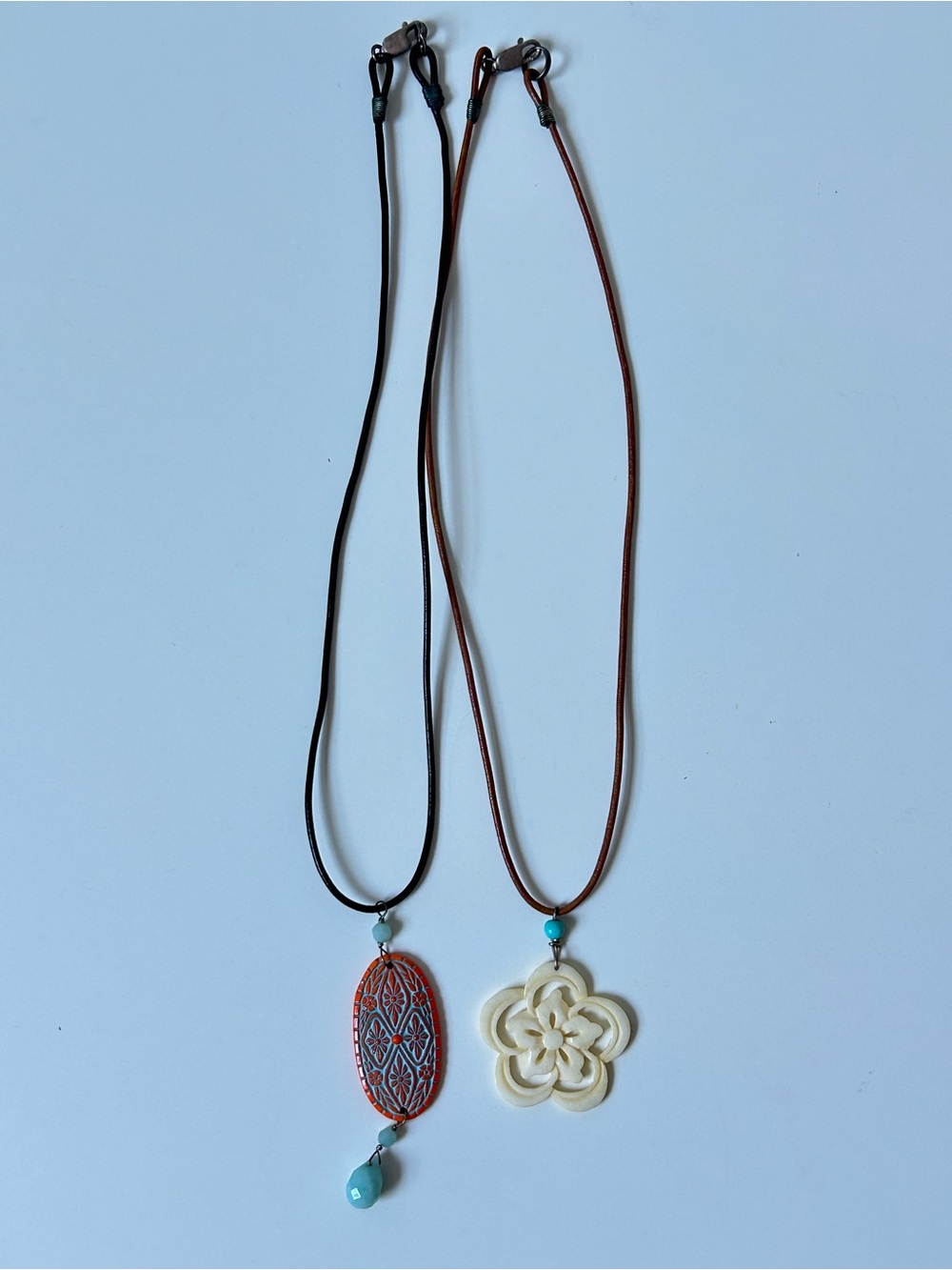 Fun Floral Necklace on Leather Cord